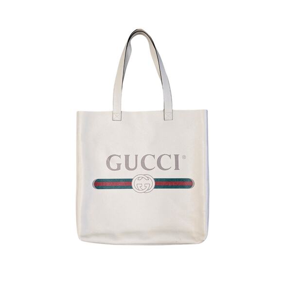 Authentic Gucci Cream Logo Web Extra Large Leather Travel Tote - Picture 1 of 9